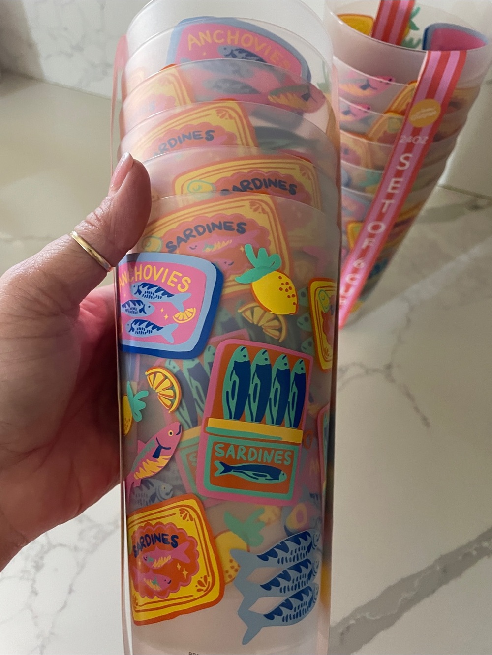 Colorful Drinking Glasses - (2 glass & 12 BPA free plastic tumblers plus tray) - Picture 6 of 8